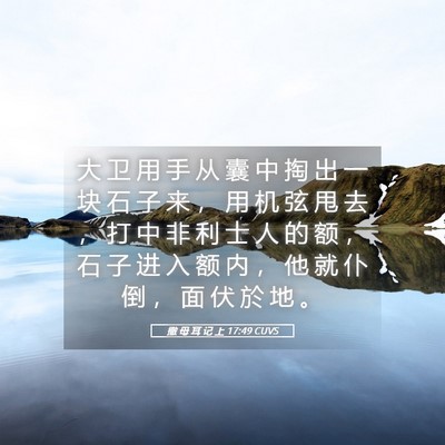 Picture 05 - 撒 母 耳 记 上 17:49 CUVS - 大 卫 用 手 从 囊 中 掏 出 一 块 石 - Bible Verse Picture
