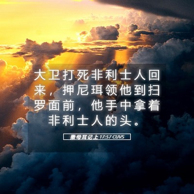 Picture 05 - 撒 母 耳 记 上 17:57 CUVS - 大 卫 打 死 非 利 士 人 回 来 ， 押 - Bible Verse Picture