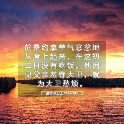 Picture 05 - 撒 母 耳 记 上 20:34 CUVS - 於 是 约 拿 单 气 忿 忿 地 从 席 上 - Bible Verse Picture