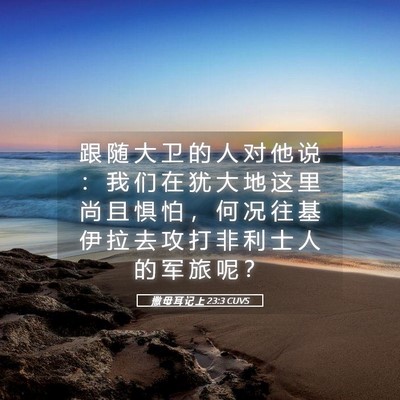 Picture 05 - 撒 母 耳 记 上 23:3 CUVS - 跟 随 大 卫 的 人 对 他 说 ： 我 们 - Bible Verse Picture