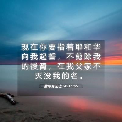 Picture 05 - 撒 母 耳 记 上 24:21 CUVS - 现 在 你 要 指 着 耶 和 华 向 我 起 - Bible Verse Picture