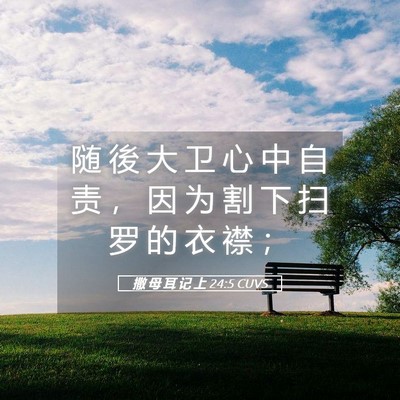 Picture 05 - 撒 母 耳 记 上 24:5 CUVS - 随 後 大 卫 心 中 自 责 ， 因 为 割 - Bible Verse Picture