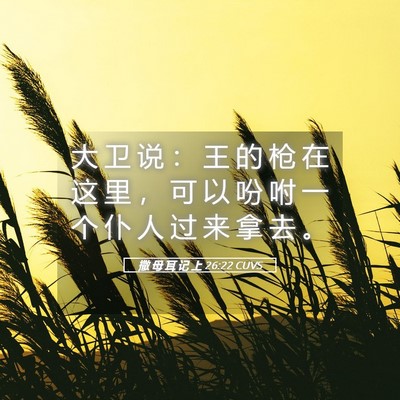 Picture 05 - 撒 母 耳 记 上 26:22 CUVS - 大 卫 说 ： 王 的 枪 在 这 里 ， 可 - Bible Verse Picture