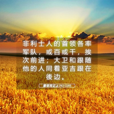 Picture 05 - 撒 母 耳 记 上 29:2 CUVS - 非 利 士 人 的 首 领 各 率 军 队 ， - Bible Verse Picture