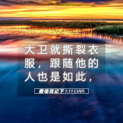 Picture 05 - 撒 母 耳 记 下 1:11 CUVS - 大 卫 就 撕 裂 衣 服 ， 跟 随 他 的 - Bible Verse Picture