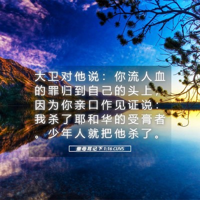 Picture 05 - 撒 母 耳 记 下 1:16 CUVS - 大 卫 对 他 说 ： 你 流 人 血 的 罪 - Bible Verse Picture