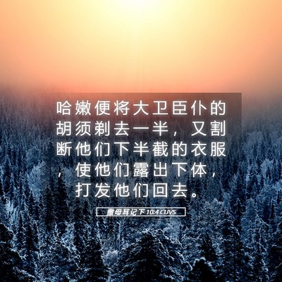 Picture 05 - 撒 母 耳 记 下 10:4 CUVS - 哈 嫩 便 将 大 卫 臣 仆 的 胡 须 剃 - Bible Verse Picture