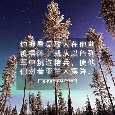 Picture 05 - 撒 母 耳 记 下 10:9 CUVS - 约 押 看 见 敌 人 在 他 前 後 摆 阵 - Bible Verse Picture