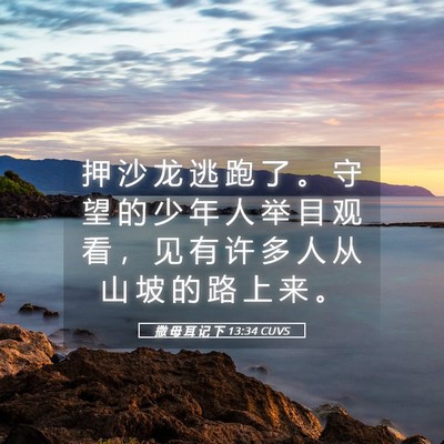 Picture 05 - 撒 母 耳 记 下 13:34 CUVS - 押 沙 龙 逃 跑 了 。 守 望 的 少 年 - Bible Verse Picture