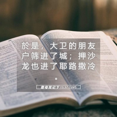Picture 05 - 撒 母 耳 记 下 15:37 CUVS - 於 是 ， 大 卫 的 朋 友 户 筛 进 了 - Bible Verse Picture