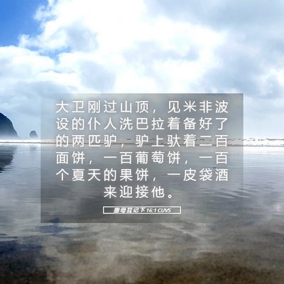 Picture 05 - 撒 母 耳 记 下 16:1 CUVS - 大 卫 刚 过 山 顶 ， 见 米 非 波 设 - Bible Verse Picture