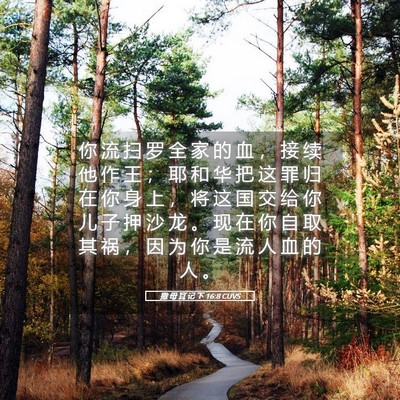 Picture 05 - 撒 母 耳 记 下 16:8 CUVS - 你 流 扫 罗 全 家 的 血 ， 接 续 他 - Bible Verse Picture