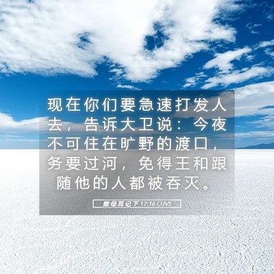 Picture 05 - 撒 母 耳 记 下 17:16 CUVS - 现 在 你 们 要 急 速 打 发 人 去 ， - Bible Verse Picture
