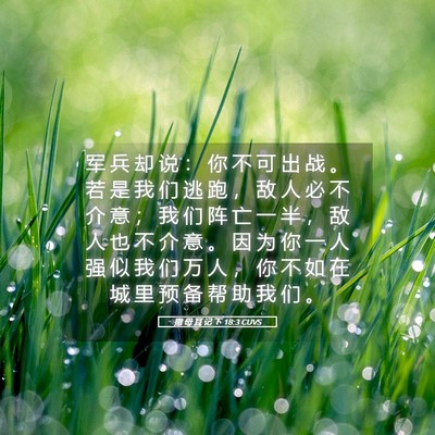 Picture 05 - 撒 母 耳 记 下 18:3 CUVS - 军 兵 却 说 ： 你 不 可 出 战 。 若 - Bible Verse Picture