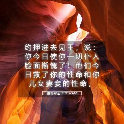 Picture 05 - 撒 母 耳 记 下 19:5 CUVS - 约 押 进 去 见 王 ， 说 ： 你 今 日 - Bible Verse Picture