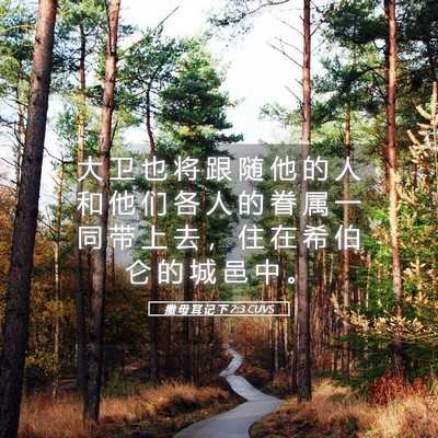 Picture 05 - 撒 母 耳 记 下 2:3 CUVS - 大 卫 也 将 跟 随 他 的 人 和 他 们 - Bible Verse Picture