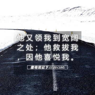 Picture 05 - 撒 母 耳 记 下 22:20 CUVS - 他 又 领 我 到 宽 阔 之 处 ； 他 救 - Bible Verse Picture