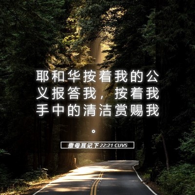 Picture 05 - 撒 母 耳 记 下 22:21 CUVS - 耶 和 华 按 着 我 的 公 义 报 答 我 - Bible Verse Picture