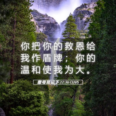 Picture 05 - 撒 母 耳 记 下 22:36 CUVS - 你 把 你 的 救 恩 给 我 作 盾 牌 ； - Bible Verse Picture