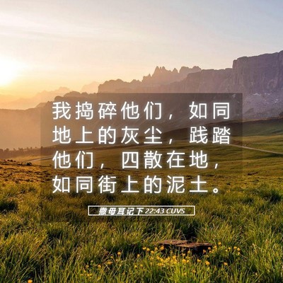 Picture 05 - 撒 母 耳 记 下 22:43 CUVS - 我 捣 碎 他 们 ， 如 同 地 上 的 灰 - Bible Verse Picture