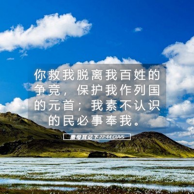 Picture 05 - 撒 母 耳 记 下 22:44 CUVS - 你 救 我 脱 离 我 百 姓 的 争 竞 ， - Bible Verse Picture
