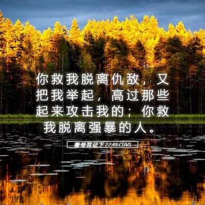 Picture 05 - 撒 母 耳 记 下 22:49 CUVS - 你 救 我 脱 离 仇 敌 ， 又 把 我 举 - Bible Verse Picture