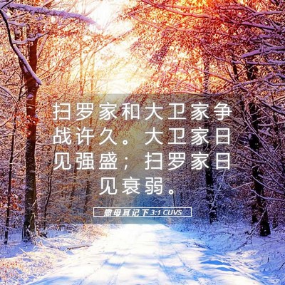 Picture 05 - 撒 母 耳 记 下 3:1 CUVS - 扫 罗 家 和 大 卫 家 争 战 许 久 。 - Bible Verse Picture