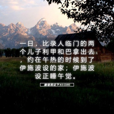 Picture 05 - 撒 母 耳 记 下 4:5 CUVS - 一 日 ， 比 录 人 临 门 的 两 个 儿 - Bible Verse Picture