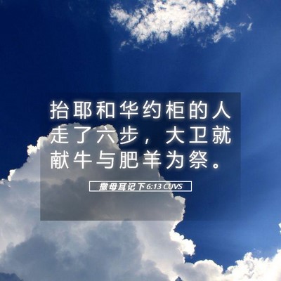 Picture 05 - 撒 母 耳 记 下 6:13 CUVS - 抬 耶 和 华 约 柜 的 人 走 了 六 步 - Bible Verse Picture