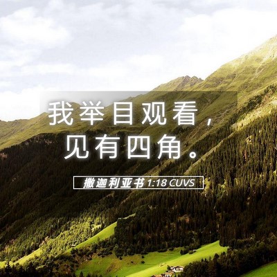 Picture 05 - 撒 迦 利 亚 书 1:18 CUVS - 我 举 目 观 看 ， 见 有 四 角 - Bible Verse Picture