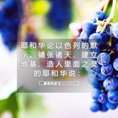 Picture 05 - 撒 迦 利 亚 书 12:1 CUVS - 耶 和 华 论 以 色 列 的 默 示 。 铺 - Bible Verse Picture