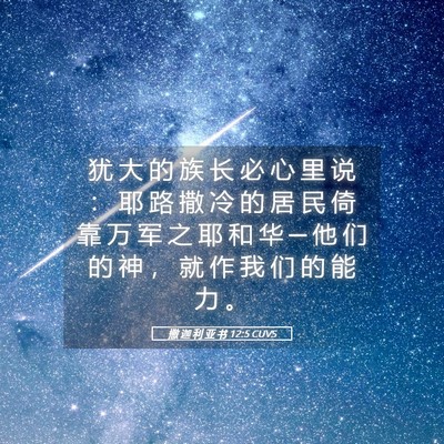 Picture 05 - 撒 迦 利 亚 书 12:5 CUVS - 犹 大 的 族 长 必 心 里 说 ： 耶 路 - Bible Verse Picture