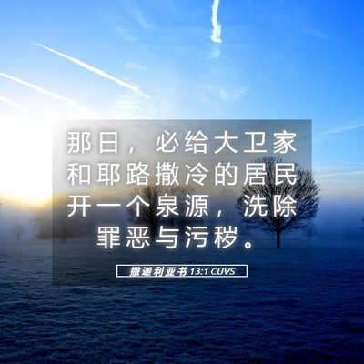 Picture 05 - 撒 迦 利 亚 书 13:1 CUVS - 那 日 ， 必 给 大 卫 家 和 耶 路 撒 - Bible Verse Picture