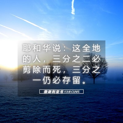 Picture 05 - 撒 迦 利 亚 书 13:8 CUVS - 耶 和 华 说 ： 这 全 地 的 人 ， 三 - Bible Verse Picture