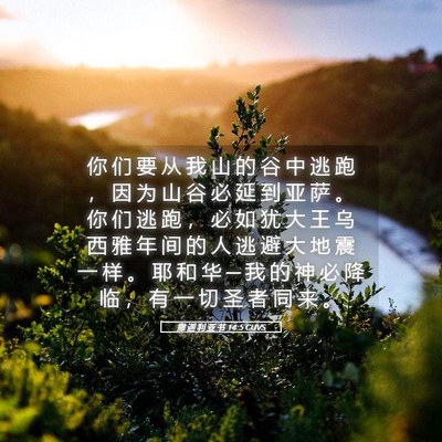 Picture 05 - 撒 迦 利 亚 书 14:5 CUVS - 你 们 要 从 我 山 的 谷 中 逃 跑 ， - Bible Verse Picture