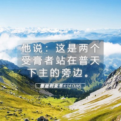 Picture 05 - 撒 迦 利 亚 书 4:14 CUVS - 他 说 ： 这 是 两 个 受 膏 者 站 在 - Bible Verse Picture