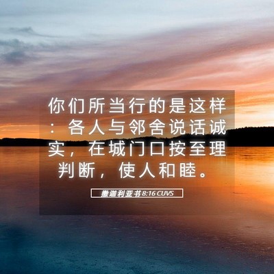Picture 05 - 撒 迦 利 亚 书 8:16 CUVS - 你 们 所 当 行 的 是 这 样 ： 各 人 - Bible Verse Picture