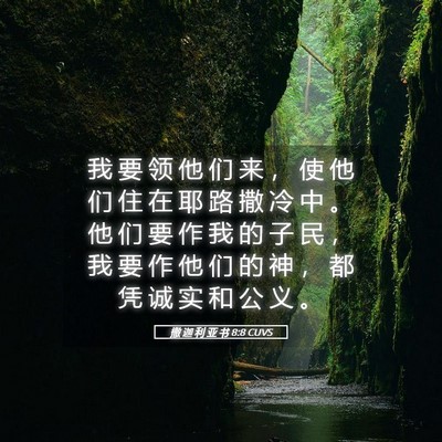 Picture 05 - 撒 迦 利 亚 书 8:8 CUVS - 我 要 领 他 们 来 ， 使 他 们 住 在 - Bible Verse Picture