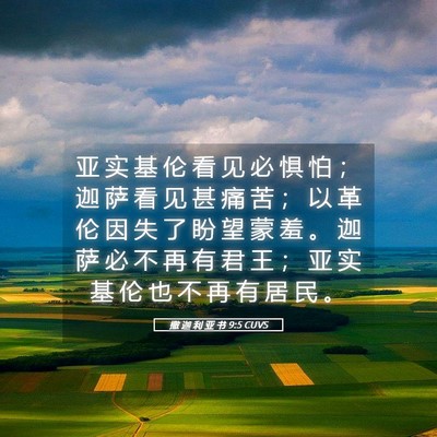 Picture 05 - 撒 迦 利 亚 书 9:5 CUVS - 亚 实 基 伦 看 见 必 惧 怕 ； 迦 萨 - Bible Verse Picture