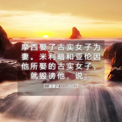 Picture 05 - 民 数 记 12:1 CUVS - 摩 西 娶 了 古 实 女 子 为 妻 。 米 - Bible Verse Picture