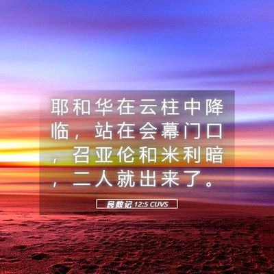 Picture 05 - 民 数 记 12:5 CUVS - 耶 和 华 在 云 柱 中 降 临 ， 站 在 - Bible Verse Picture