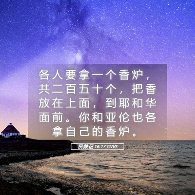 Picture 05 - 民 数 记 16:17 CUVS - 各 人 要 拿 一 个 香 炉 ， 共 二 百 - Bible Verse Picture