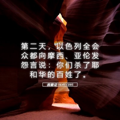 Picture 05 - 民 数 记 16:41 CUVS - 第 二 天 ， 以 色 列 全 会 众 都 向 - Bible Verse Picture