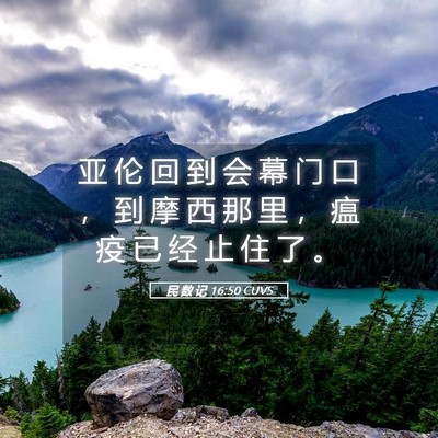 Picture 05 - 民 数 记 16:50 CUVS - 亚 伦 回 到 会 幕 门 口 ， 到 摩 西 - Bible Verse Picture