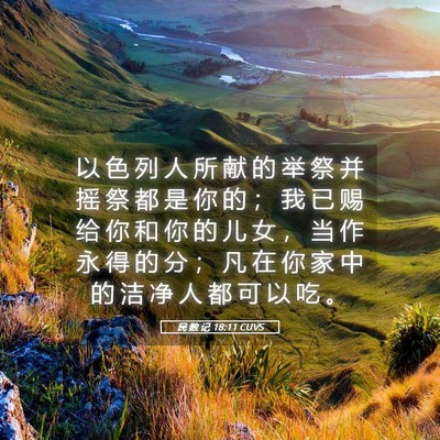 Picture 05 - 民 数 记 18:11 CUVS - 以 色 列 人 所 献 的 举 祭 并 摇 祭 - Bible Verse Picture