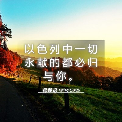 Picture 05 - 民 数 记 18:14 CUVS - 以 色 列 中 一 切 永 献 的 都 必 归 - Bible Verse Picture