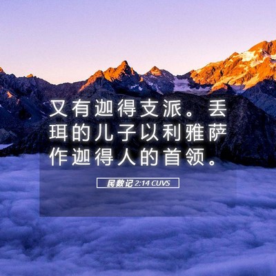 Picture 05 - 民 数 记 2:14 CUVS - 又 有 迦 得 支 派 。 丢 珥 的 儿 子 - Bible Verse Picture