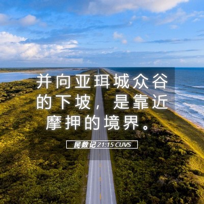 Picture 05 - 民 数 记 21:15 CUVS - 并 向 亚 珥 城 众 谷 的 下 坡 ， 是 - Bible Verse Picture