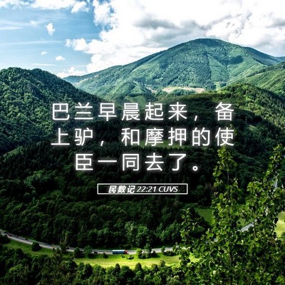 Picture 05 - 民 数 记 22:21 CUVS - 巴 兰 早 晨 起 来 ， 备 上 驴 ， 和 - Bible Verse Picture