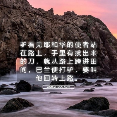 Picture 05 - 民 数 记 22:23 CUVS - 驴 看 见 耶 和 华 的 使 者 站 在 路 - Bible Verse Picture